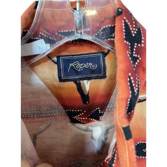 Roper Western Men's Multi Colored Sz M Bull Head Long Sleeve Shirt 15 1/2 33 - Picture 5 of 11